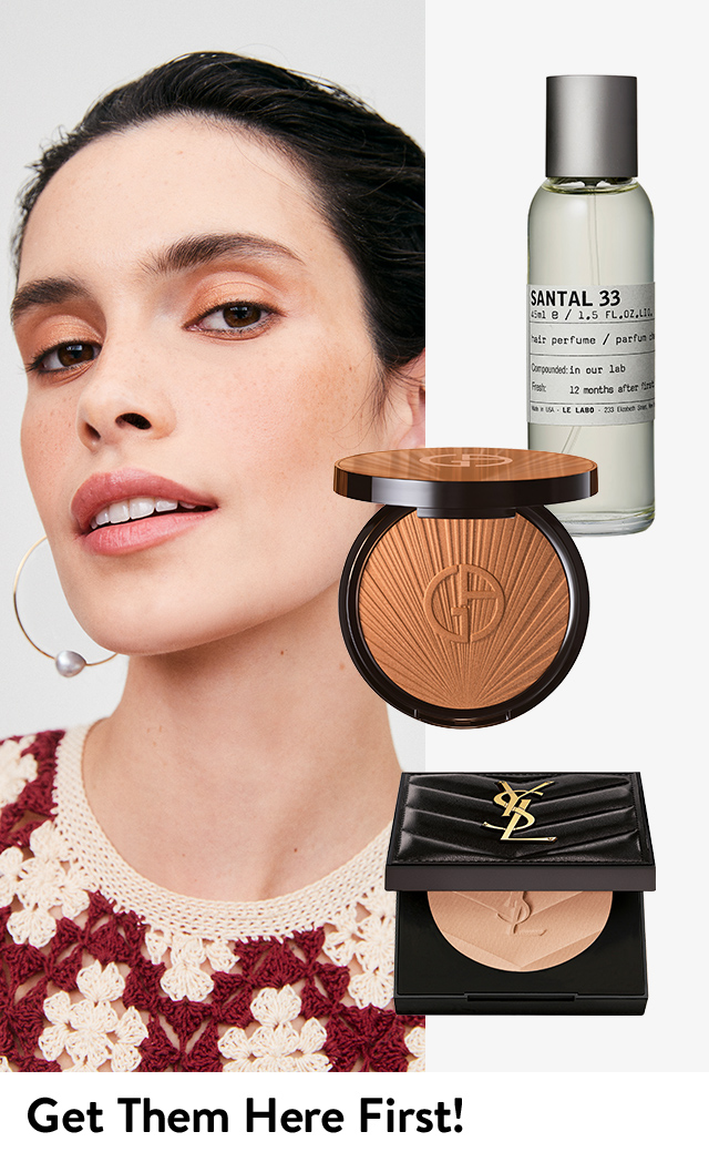 A woman with natural-looking makeup. New beauty products from Le Labo, ARMANI beauty and Yves Saint Laurent.