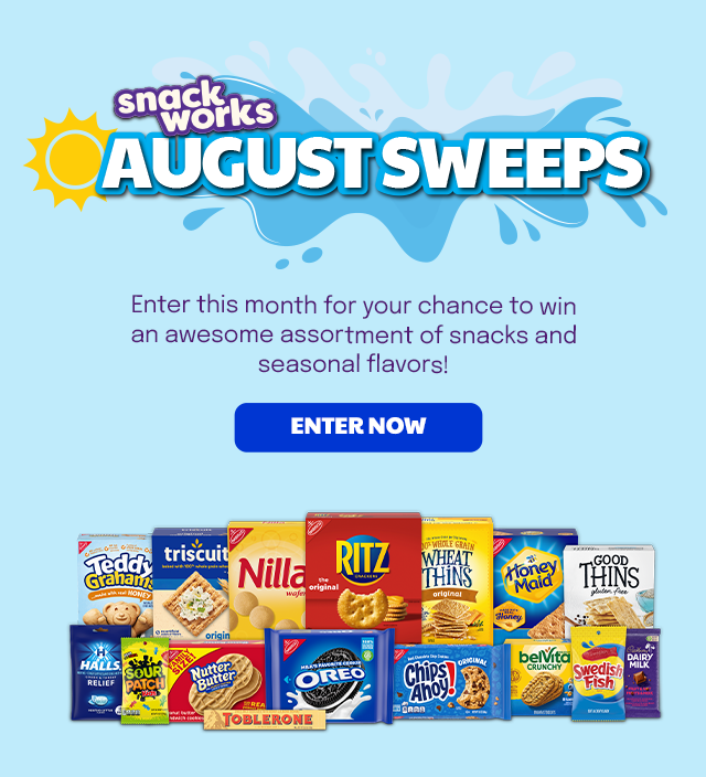 snackworks - AUGUST SWEEPS - Enter this month for your chance to win an awesome assortment of snacks and seasonal flavors! - ENTER NOW