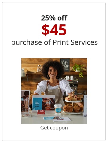 25% off $45 qualifying purchase of Print Services Get coupon