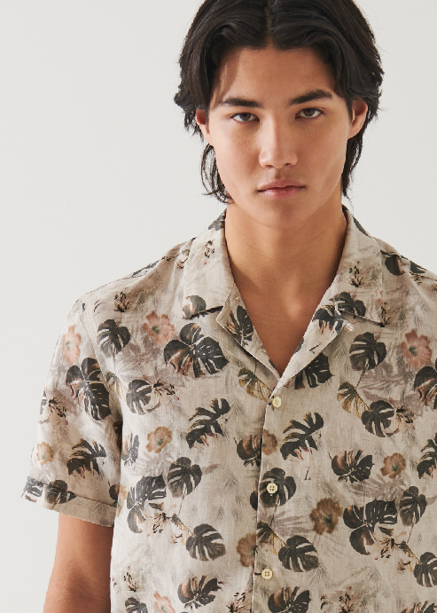 FLORAL LEAF PRINT LINEN SHIRT