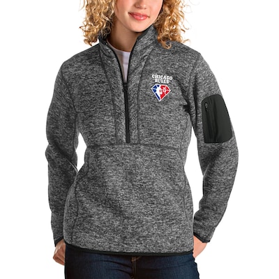 Women's Antigua Heathered Charcoal Chicago Bulls NBA 75th Anniversary Fortune Quarter-Zip Pullover Jacket