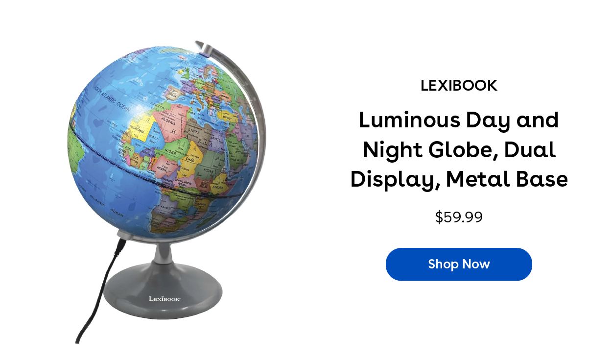 Lexibook Luminous Day and Night Globe, Dual Display, Metal Base $59.99 Shop Now