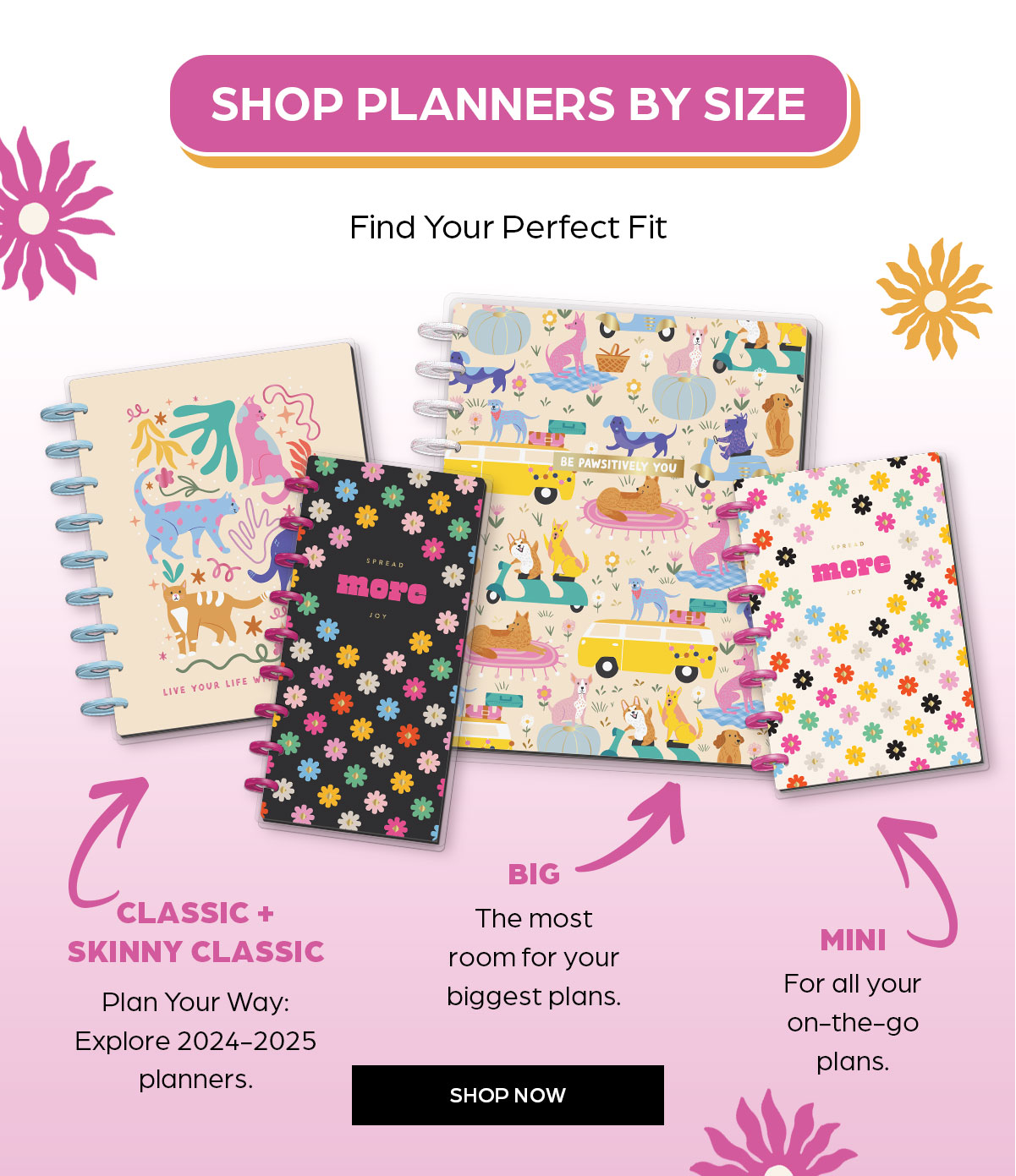 Shop planners by size