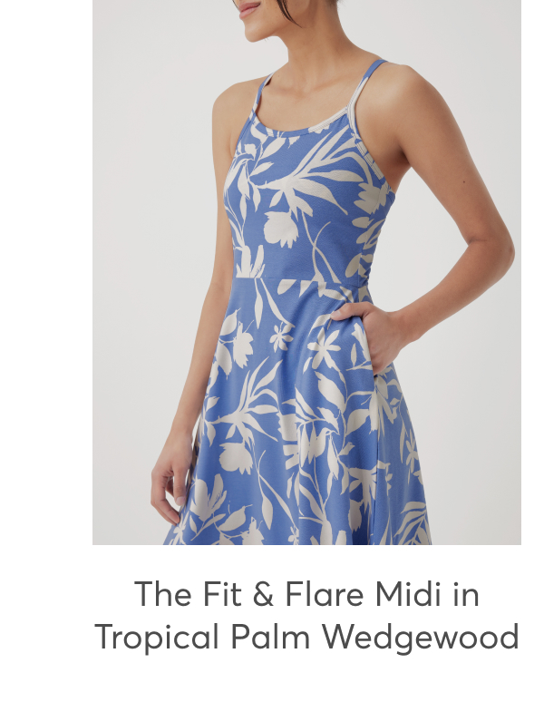 The Fit & Flare Midi in Tropical Palm Wedgewood