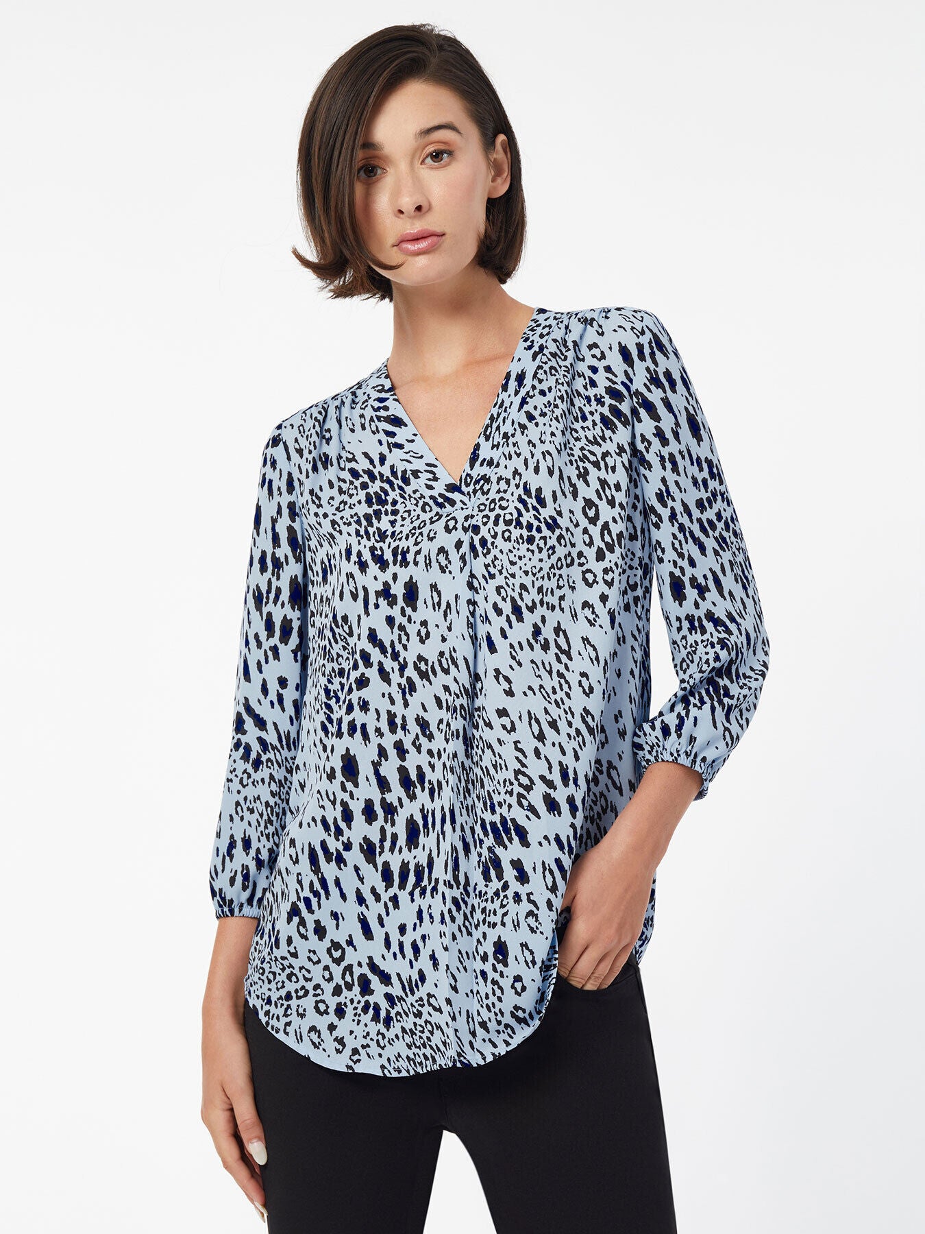 Image of Printed V-Neck Pleated Kelly Blouse