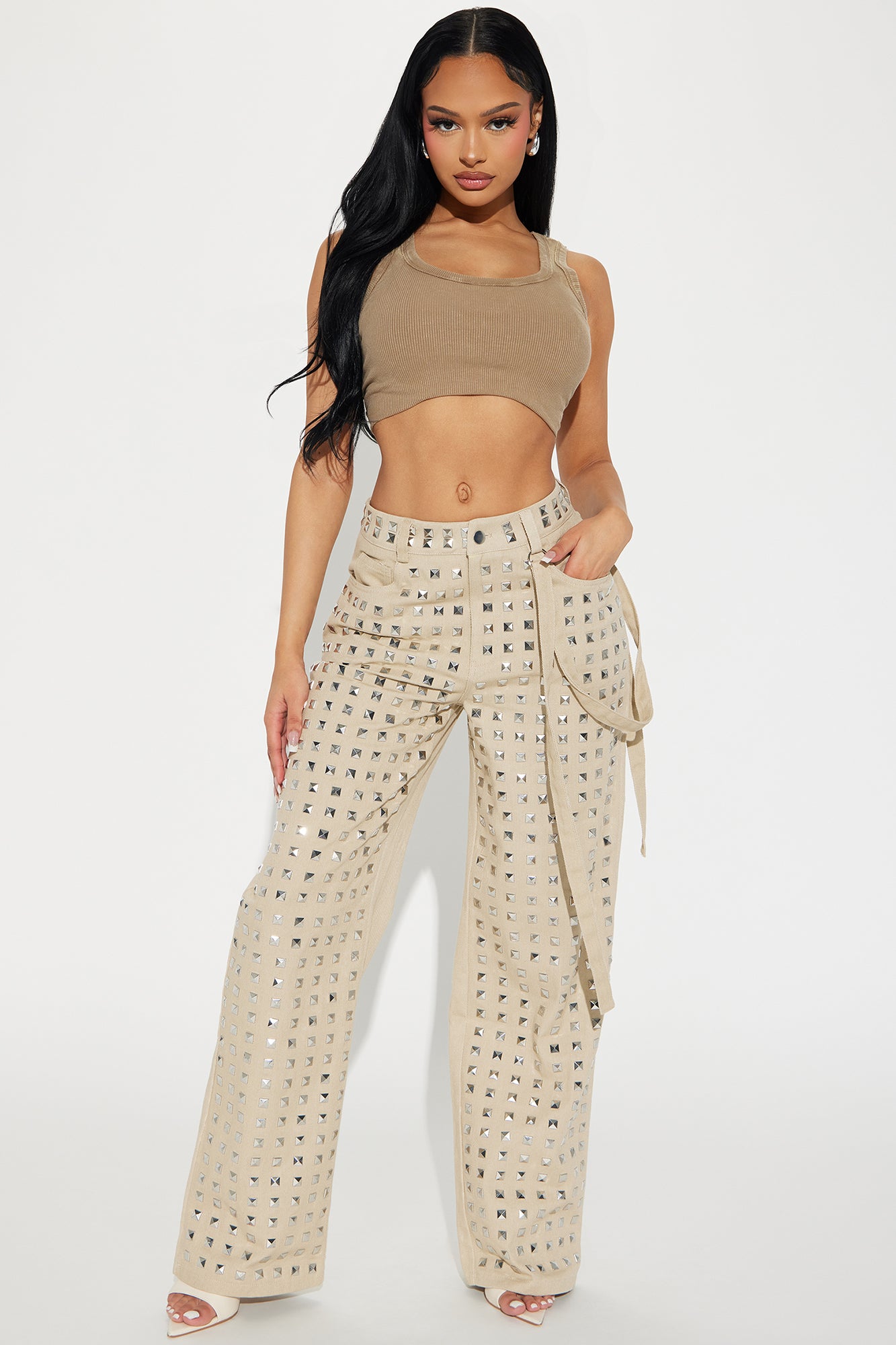 Image of Strut The Walk Studded Pant - Khaki