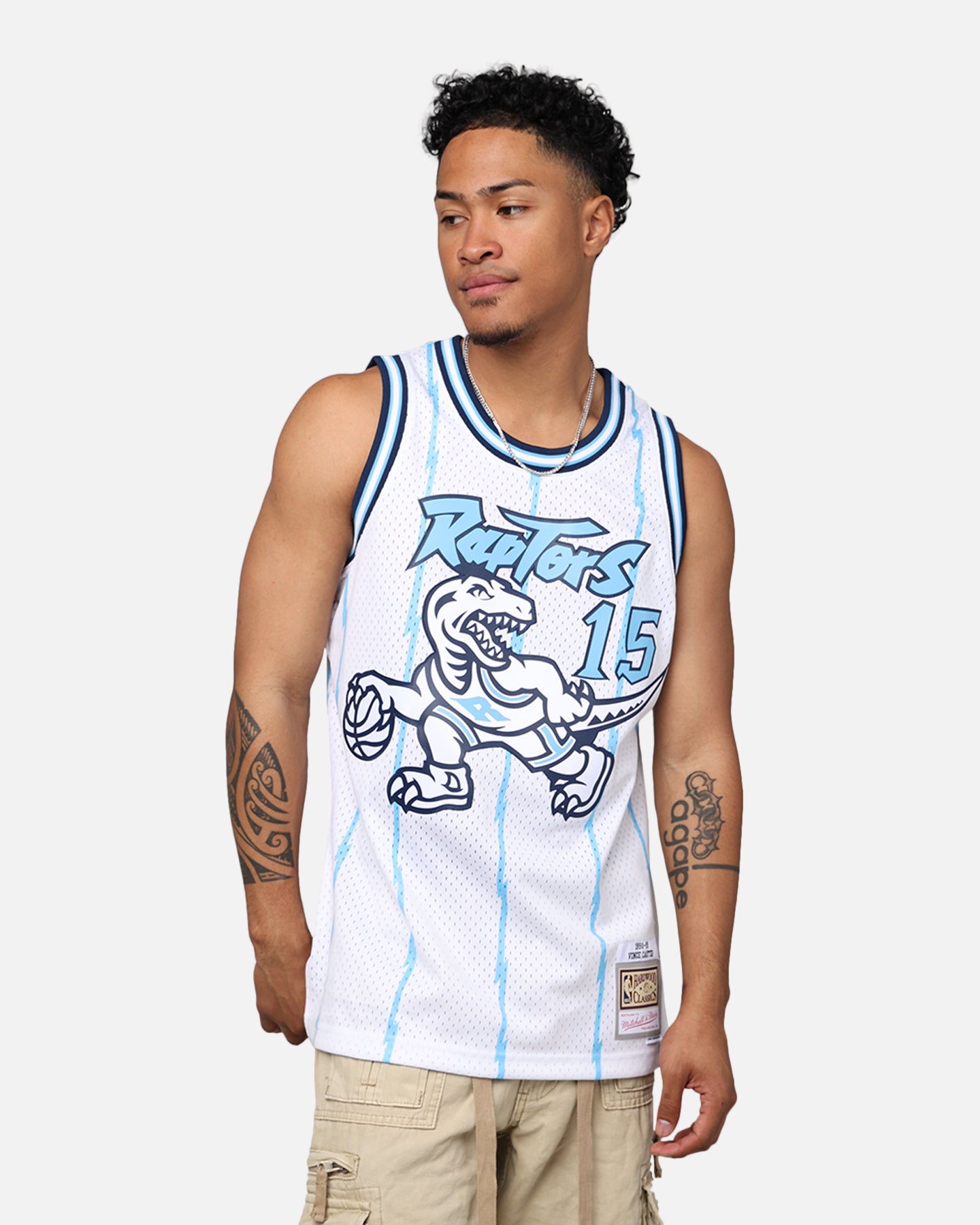 Image of Mitchell & Ness Toronto Raptors Vince Carter 1998-99 College Twist Swing Jersey White/Light Blue