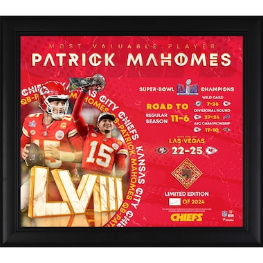 Patrick Mahomes  Super Bowl LVIII MVP Framed 15" x 17" Collage with a Piece of Game-Used Football - Limited Edition of 2024