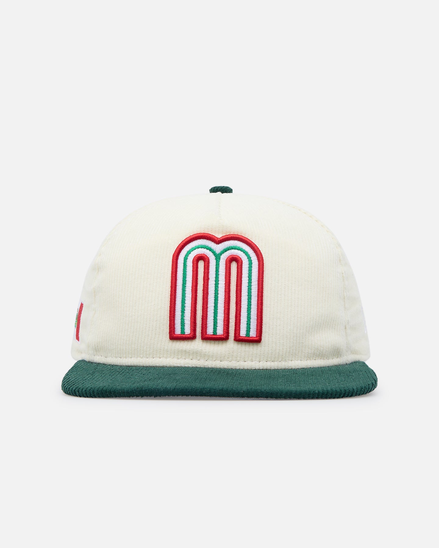 Image of New Era Mexico National Baseball Team 'Mexican Cord Golfer' Corduroy Golfer Snapback Chrome