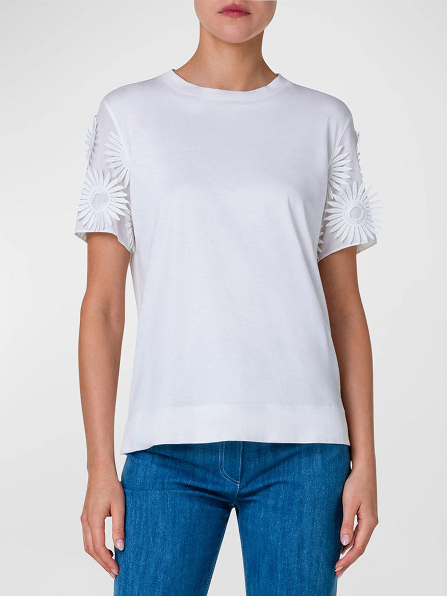 Image of Akris Punto Hello Sunshine Embroidered Sleeve Tee in Cream