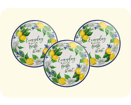 2 Royal Norfolk lemon and floral side plates with &#x22;everyday is a fresh start&#x22; written on them