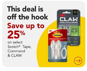  Save 25% on Select Scotch Tape, Command & CLAW Products