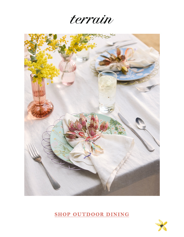 Outdoor spring tablescape. Shop outdoor dining.