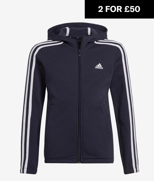 adidas 3-Stripes Zip Track Top Hoodie Junior Girls, 2 FOR £50