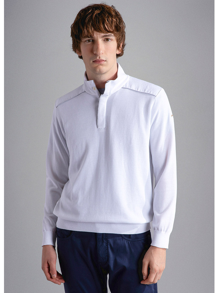 Image of Paul & Shark Fresco Cotton Sweater With Linen Details in White