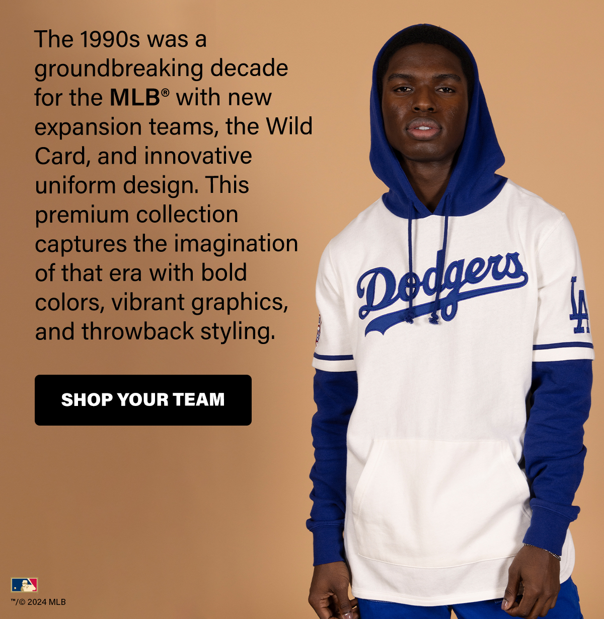 INSPIRED BY THE MLB IN THE 1990s. INNOVATED UNIFORMS, PIN STRIPES, AND VIBANT GRAPHICS.