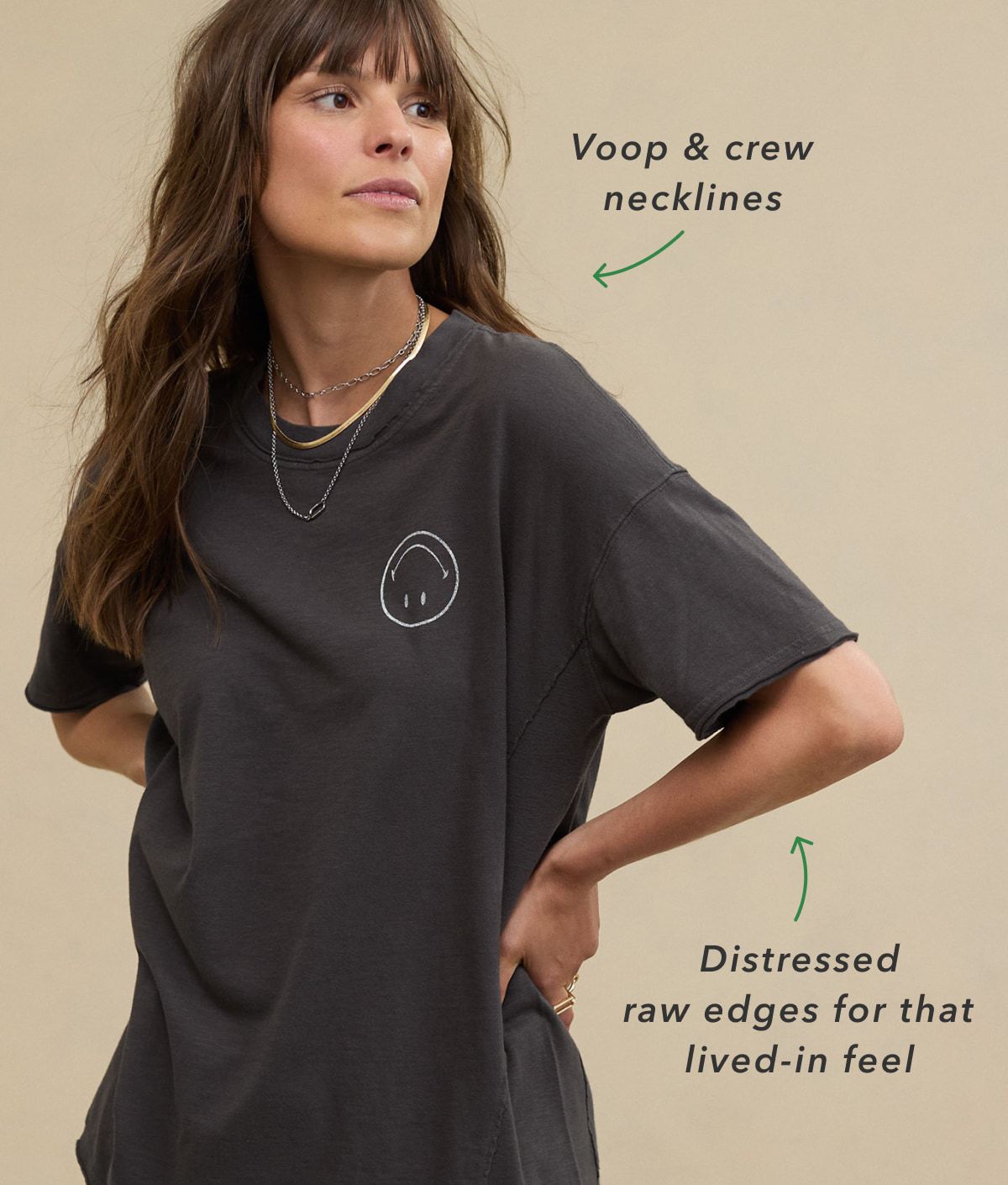 Voop & crew necklines | Distressed raw edges for that lived-in feel