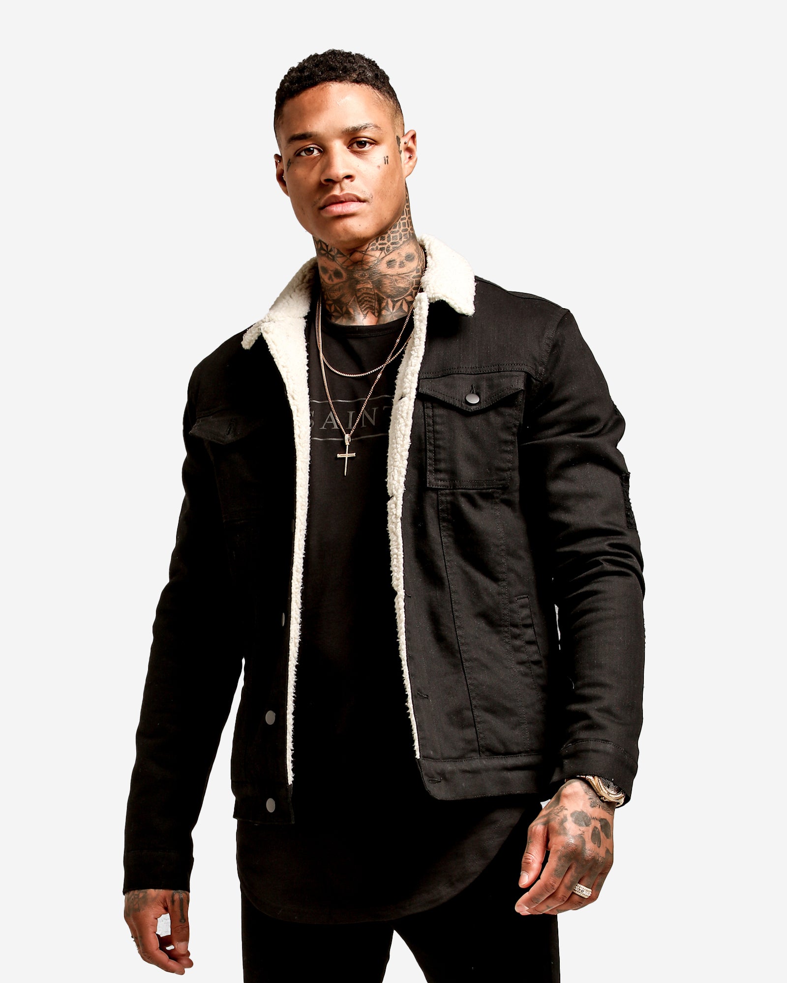 Image of Saint Morta Sherpa Denim Jacket Black