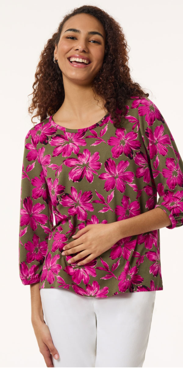 Floral Puff Sleeve Top, Moss Crepe