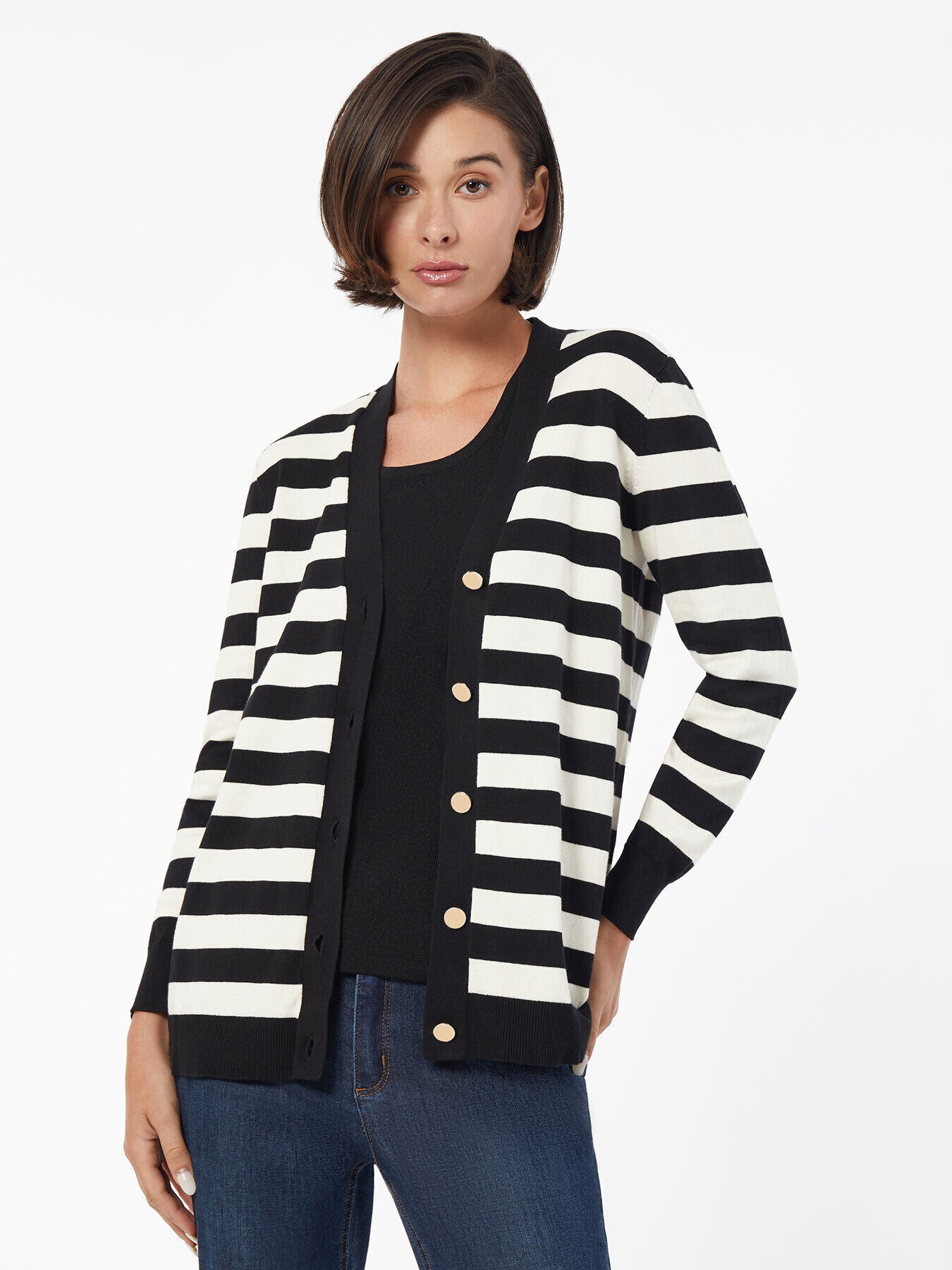 Image of Striped Button-Front Cardigan