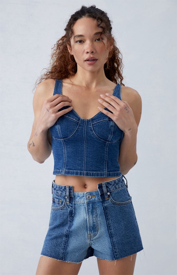 Image: Eco Two-Tone Indigo High Waisted Denim Festival Shorts