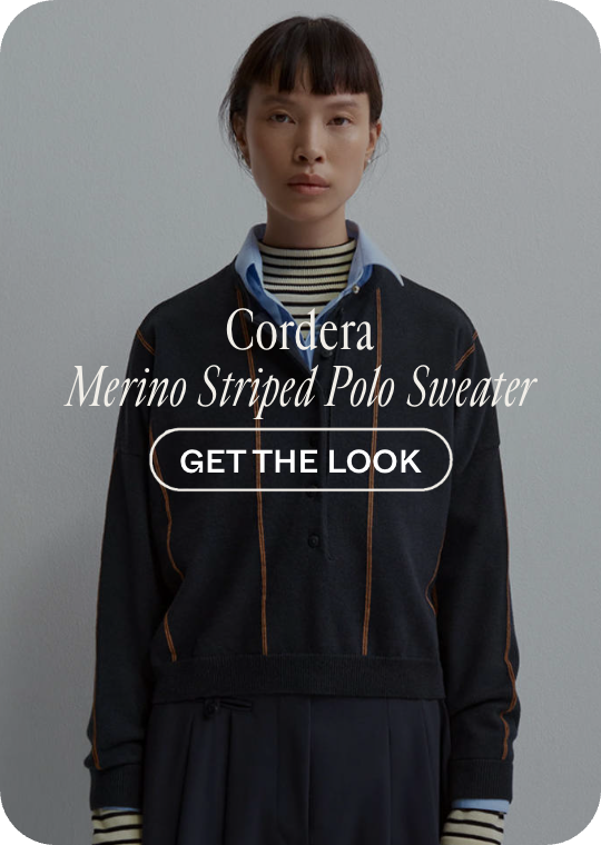 shop the merino striped polo sweater by cordera