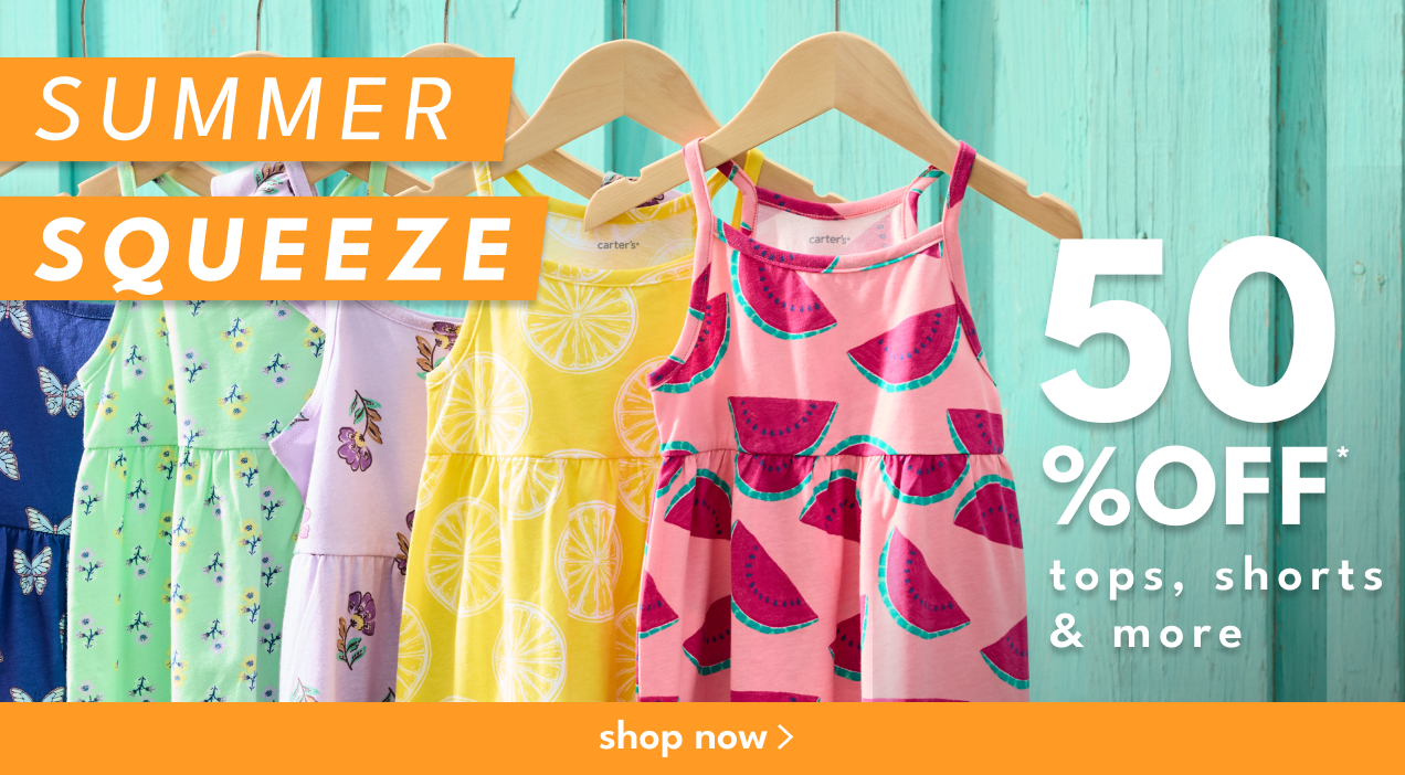 SUMMER SQUEEZE | 50% OFF* | tops, shorts & more | shop now