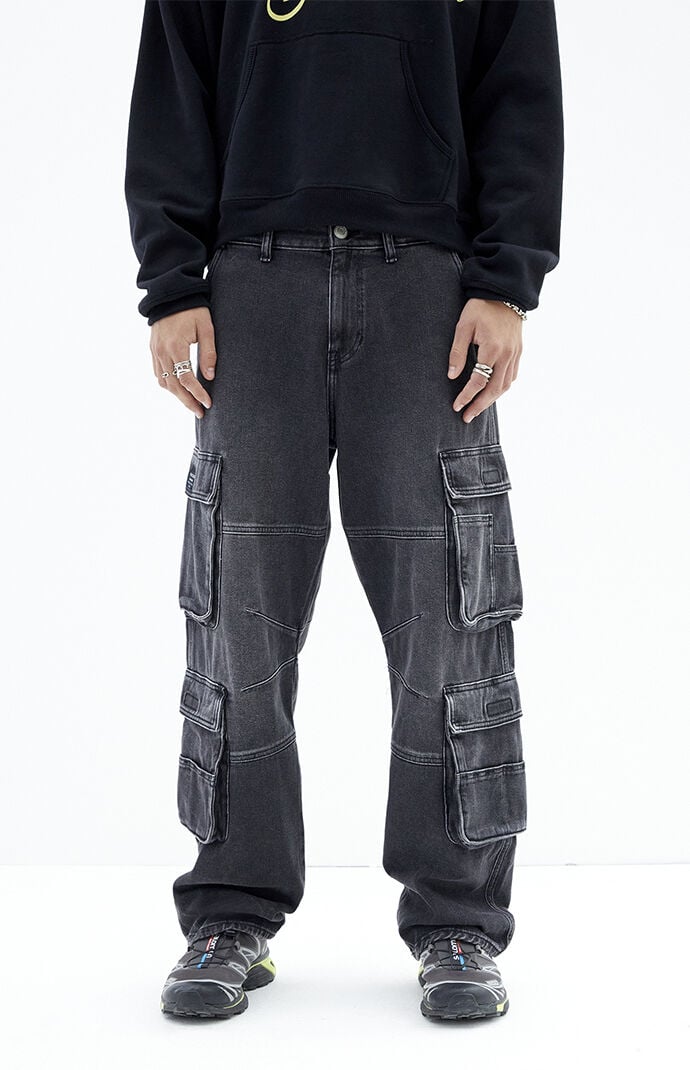 Image: Black Wash Baggy Cargo Jeans