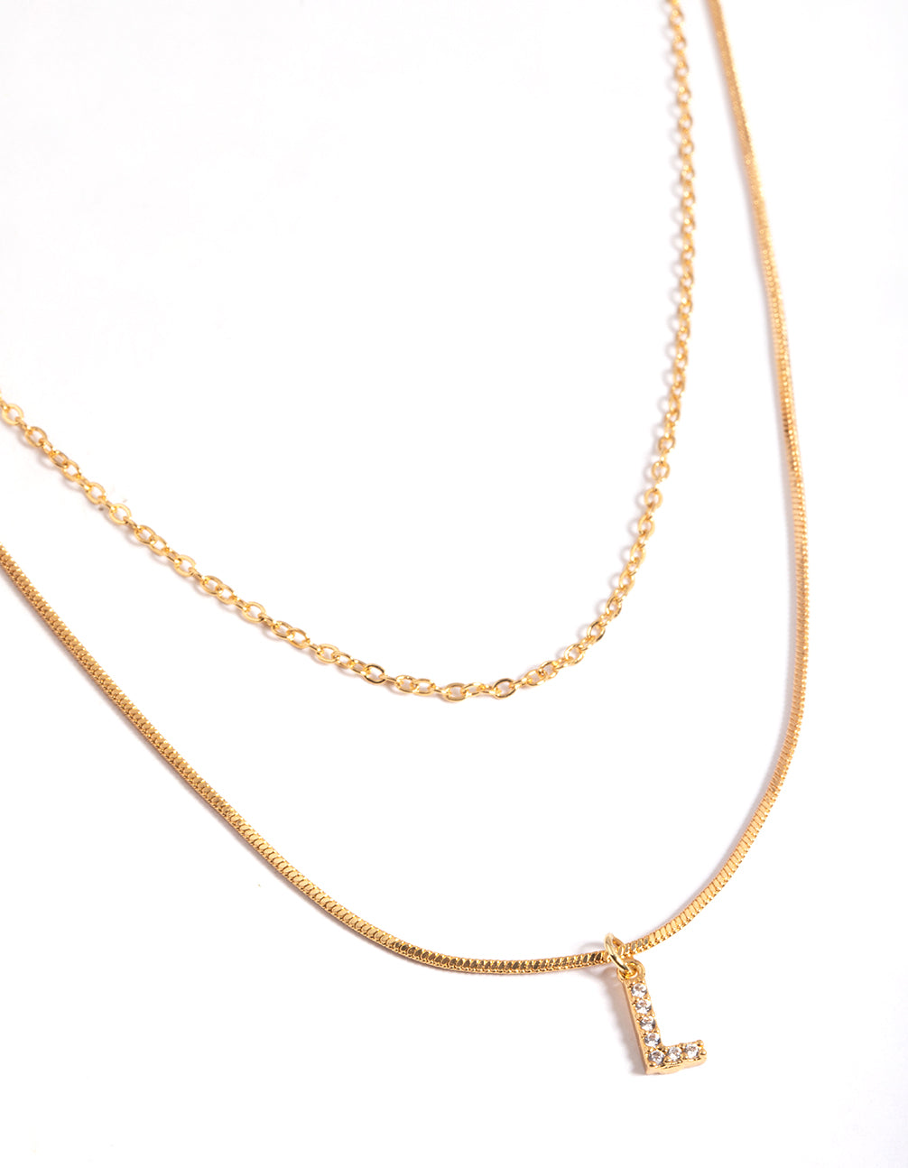 Image of Letter L Gold Plated Layered Diamante Initial Necklace