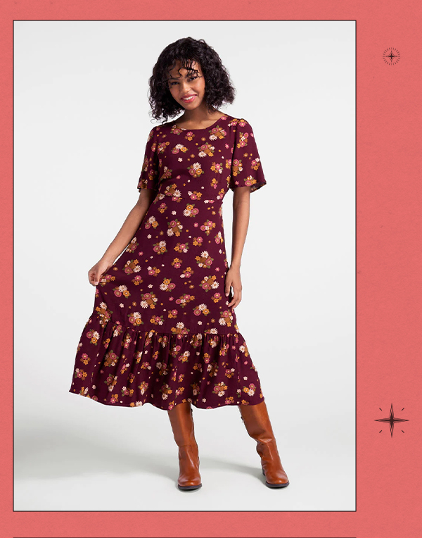 Autumnal Bouquets Midi Dress