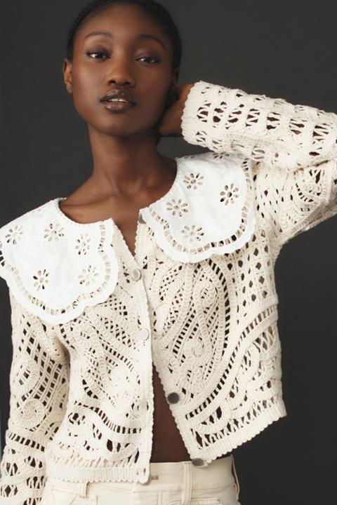 DOLAN Lace-Collar Crochet Jacket