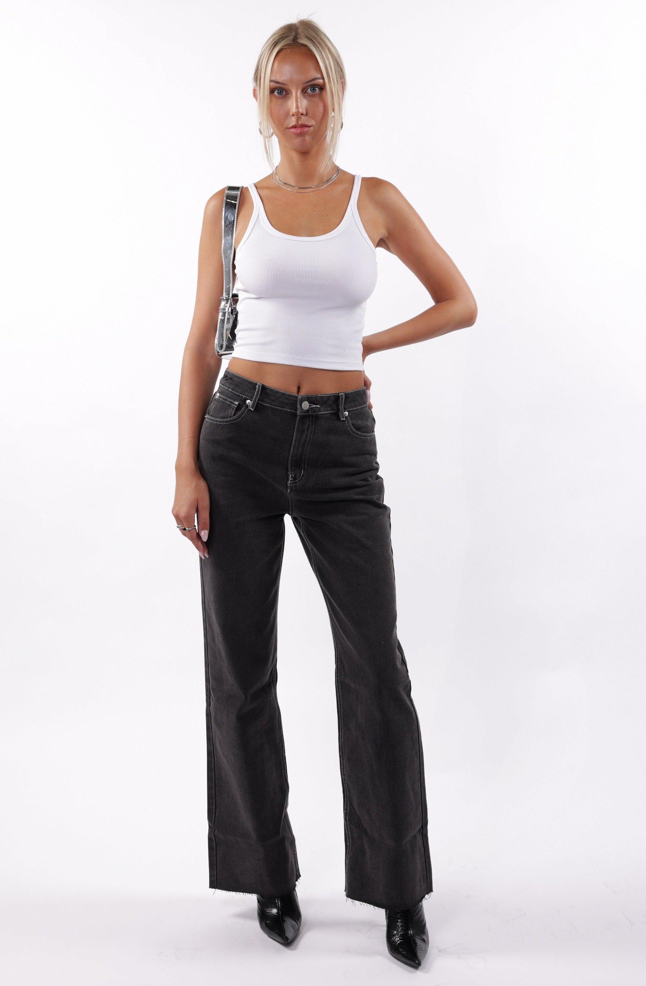 Image of Wild at Heart Charcoal Wide Leg Jeans