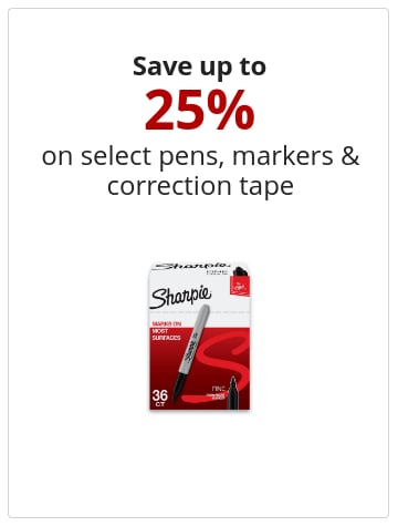 Save up to 25% on select pens, markers & correction tape