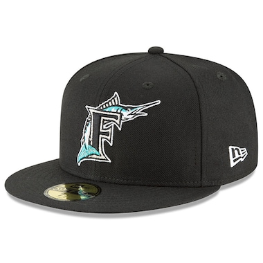  New Era Black Florida Marlins Cooperstown Collection Wool 59FIFTY Fitted Hat