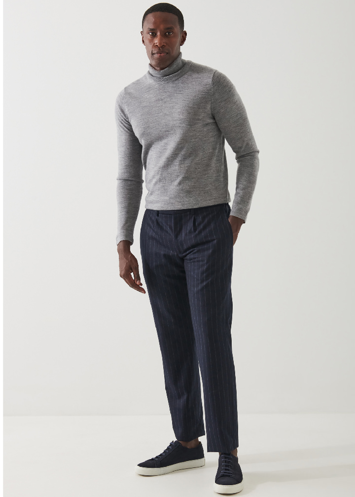 CHALK STRIPE WOOL DRAWSTRING PANT