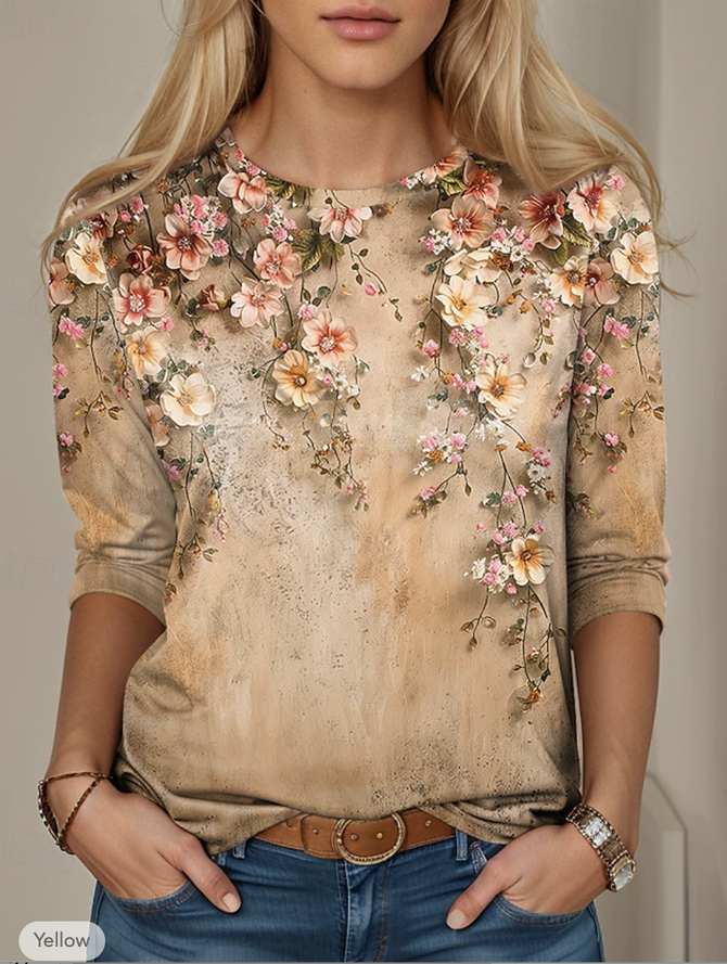 Casual Floral Crew Neck Long Sleeve T-shirt