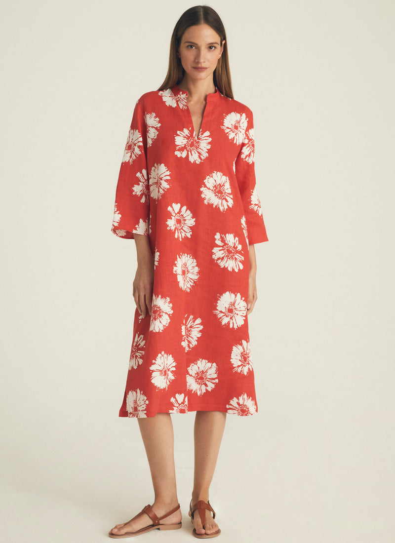 Image of Printed Midi Dress Linen