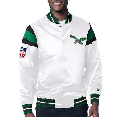  Starter White/Kelly Green  Vintage Satin Full-Snap Varsity Jacket