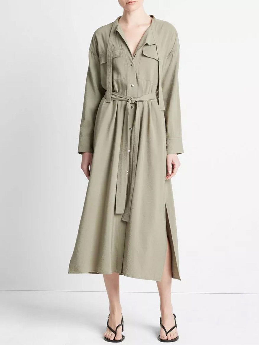 Image of Vince Soft Utility Shirt Dress in Sea Fern