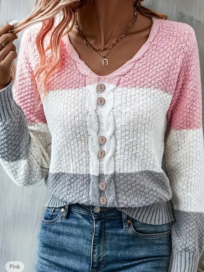 Women Yarn/Wool Yarn Striped Long Sleeve Comfy Casual Sweater