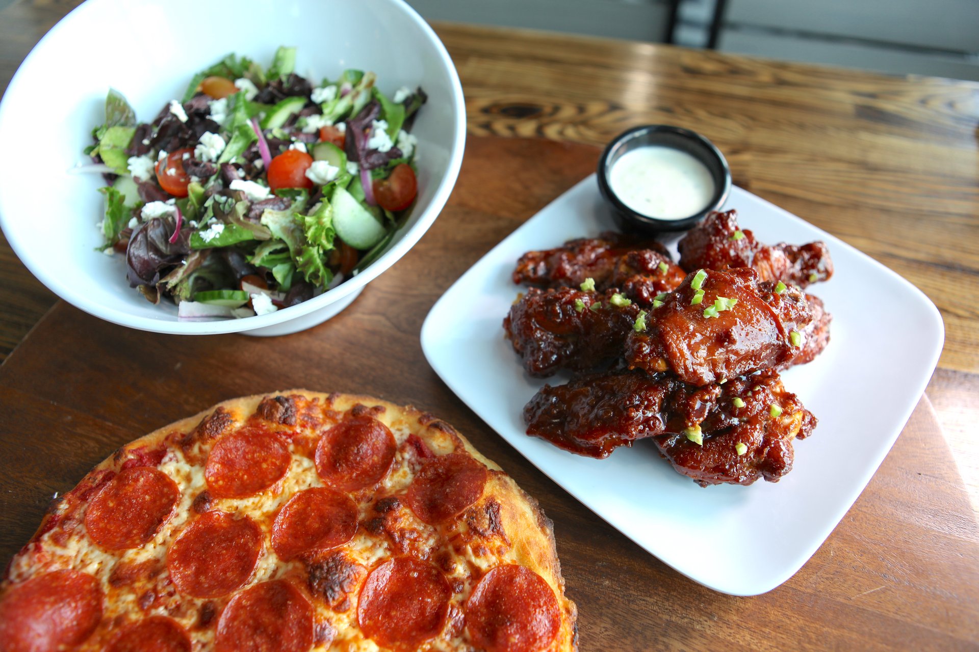 pizza salad wings