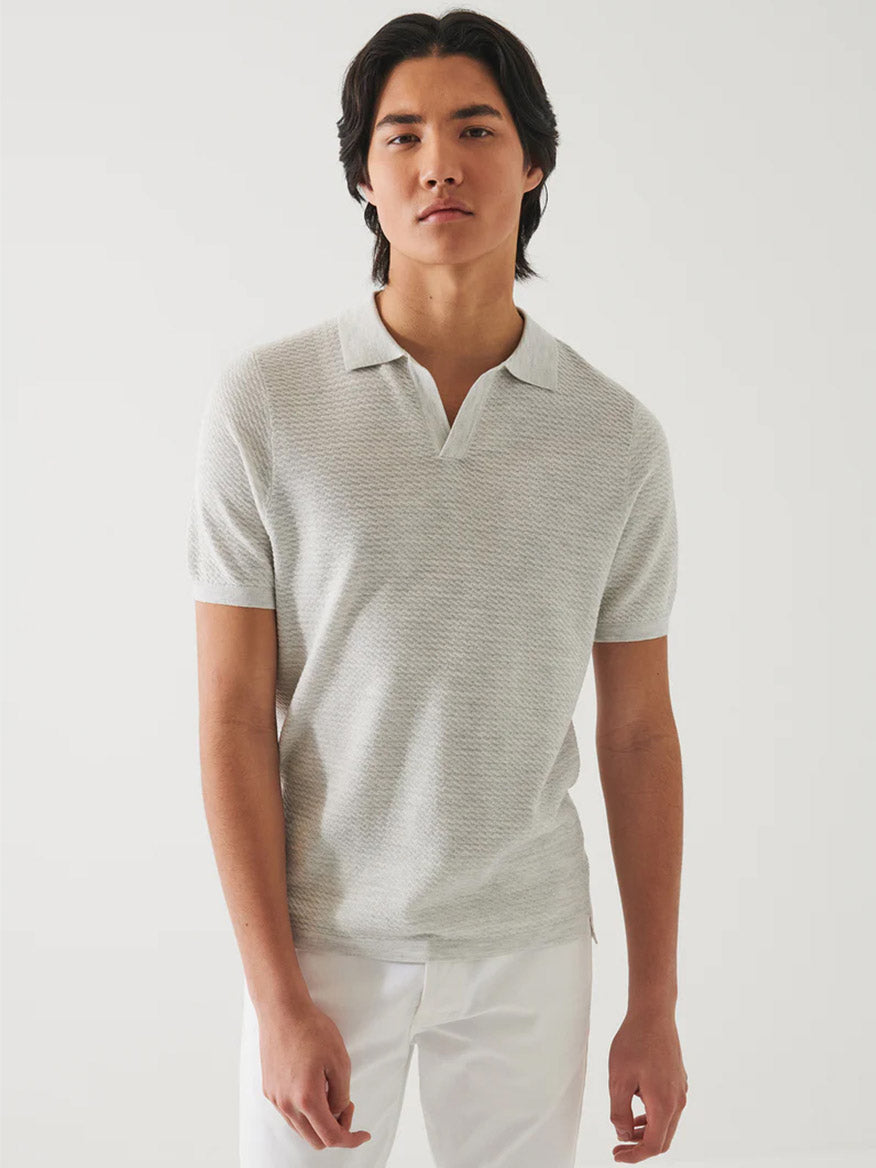 Image of Patrick Assaraf Cotton Cupro Open Polo in Drizzle