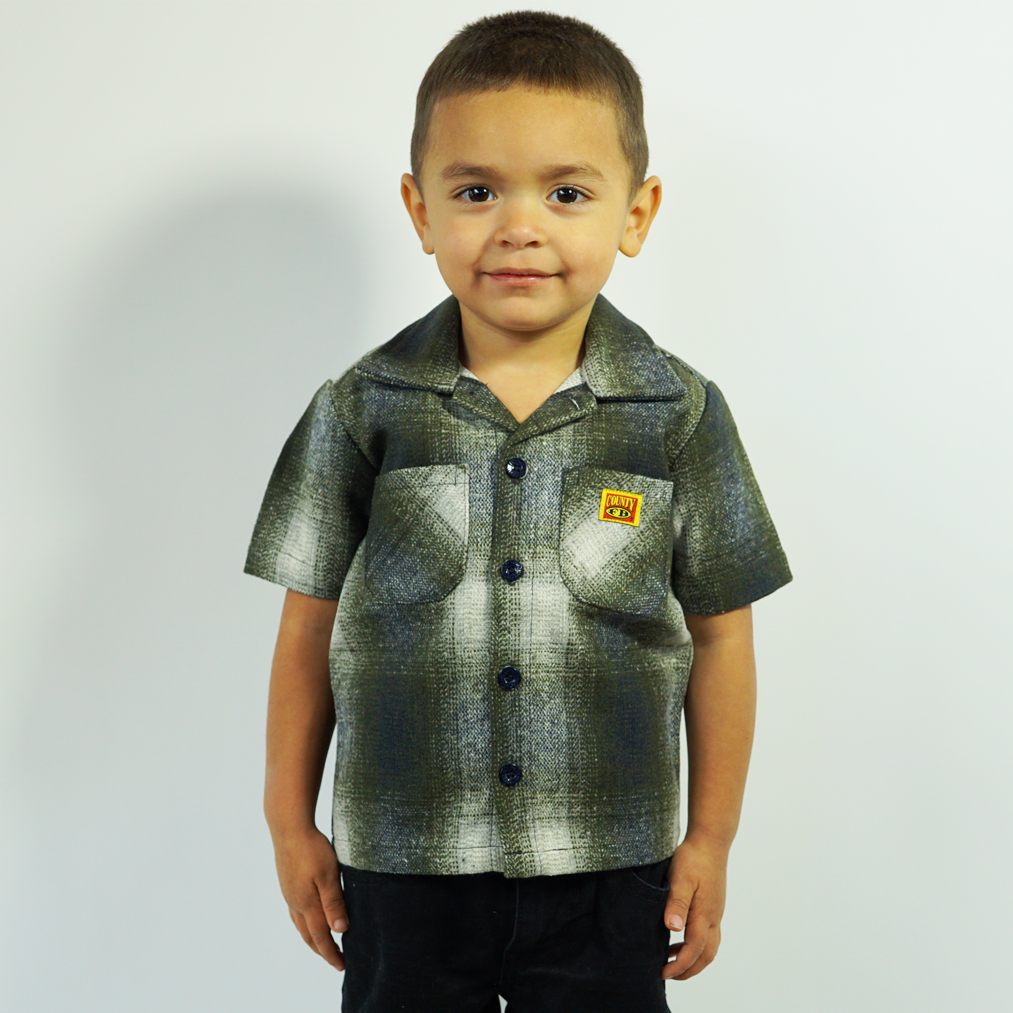 Image of FB County Kids Short Sleeve Wool Shirt -Black/Green/White