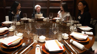 Treasury Secretary Janet Yellen, center, speaks, during a lunch meeting with women economists in Beijing, July 8, 2023.