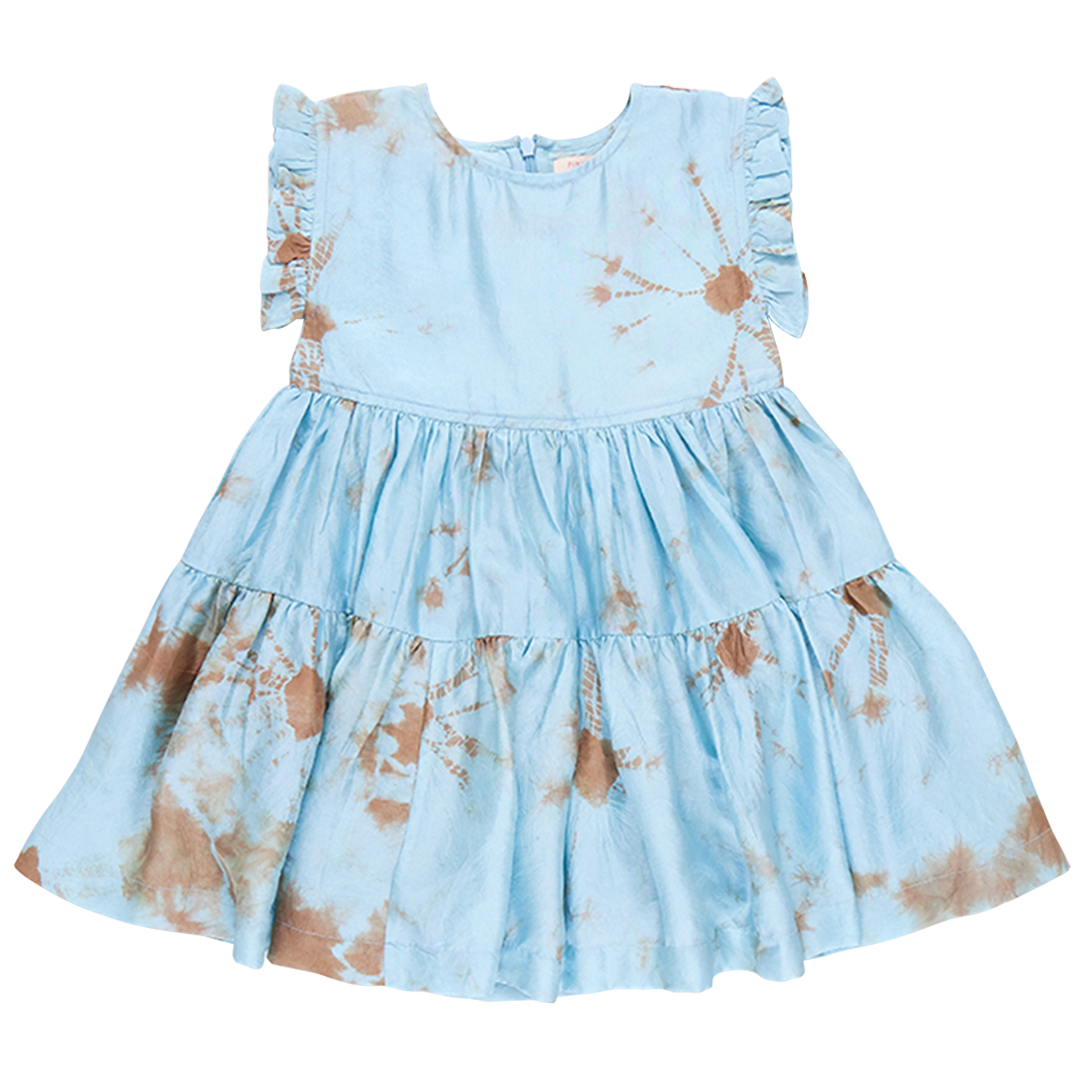 Image of Girls Silk Polly Dress - Milky Blue Tie Dye