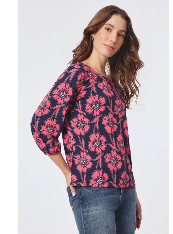 Printed Moss Crepe Puff Sleeve Top