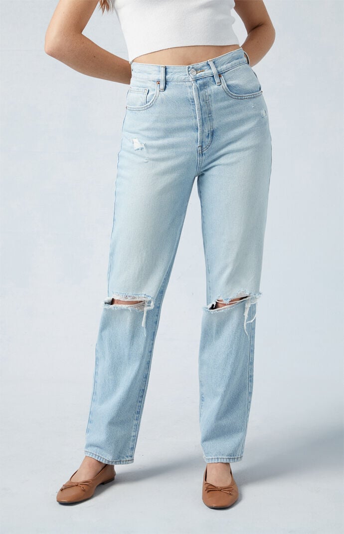 Image: Light Indigo Distressed Dad Jeans