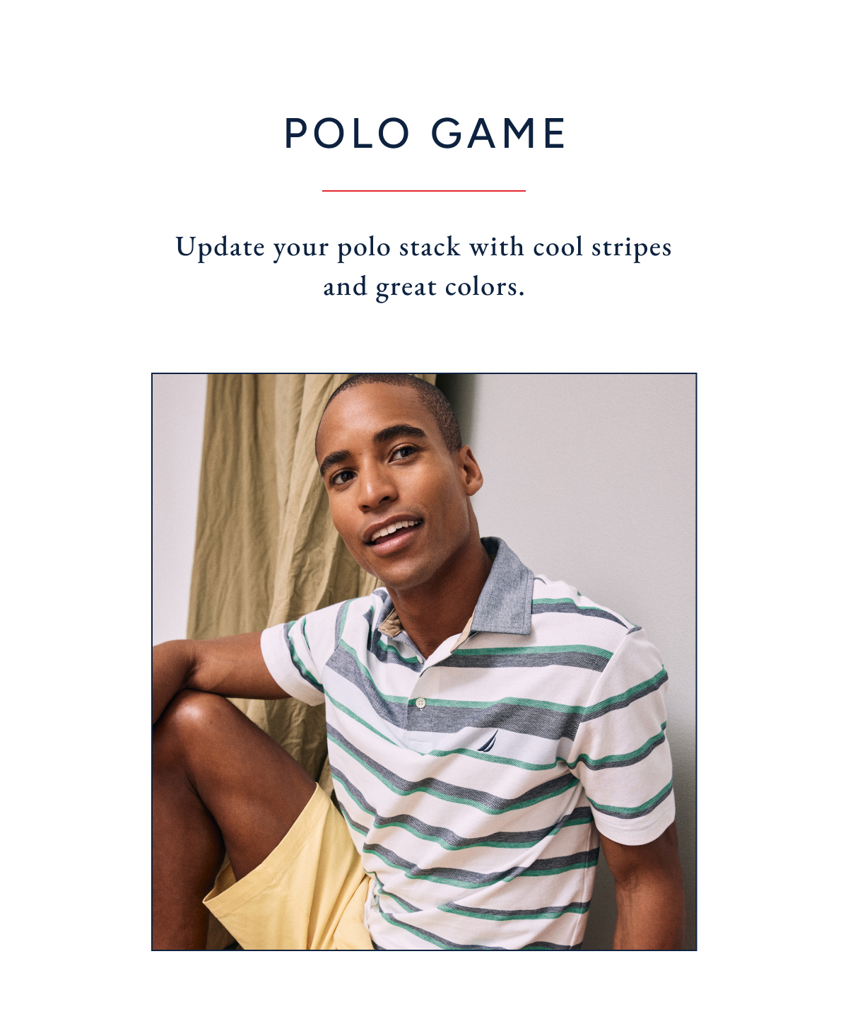 Polo game. Update your polo stack with cool stripes and great colors.