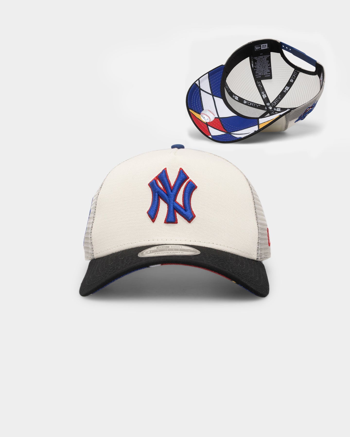 Image of New Era New York Yankees 'Retro Mosaic' 9FORTY A-Frame Trucker Snapback White/Black