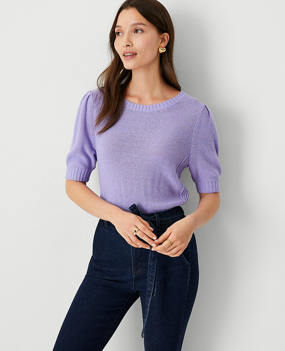 Boatneck Puff Sleeve Sweater Tee